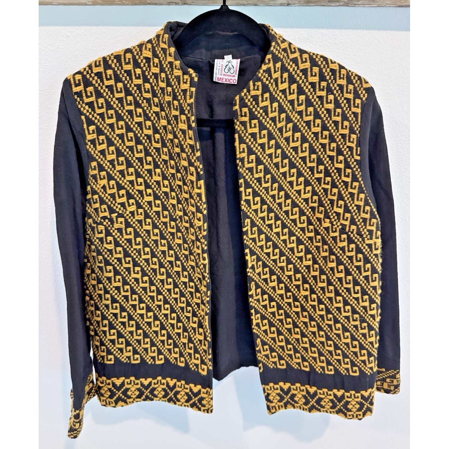 Handmade Mexican Artisan Jacket Sz M Michoacn Black & Yellow